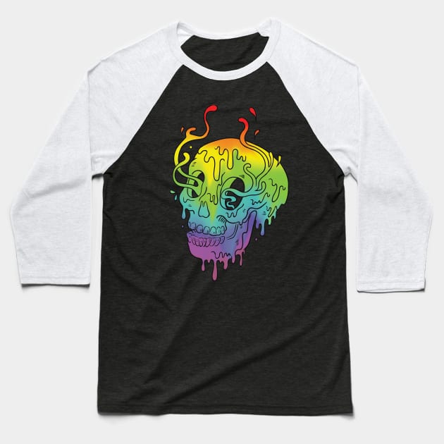 Melting Skull - Rainbow Baseball T-Shirt by mooneyesart